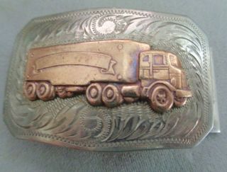 Irvine & Jachens S.  F.  Vintage German Silver Belt Buckle W,  18 Wheeler Truck Gol