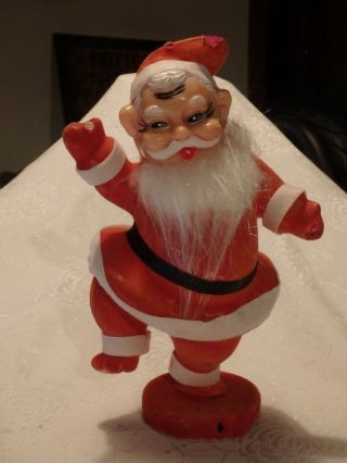Vintage Flocked Plastic Dancing Santa Claus Christmas Holiday Figure Decoration