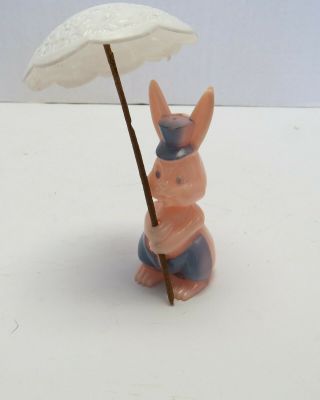 Vintage Plastic Easter Decoration / Candy Holder - Bunny With Parasol