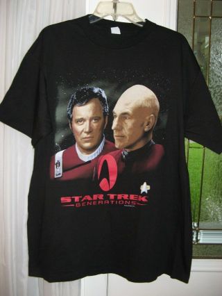 Star Trek Generations T - Shirt Kirk & Picard (c) 1994 Size Xl