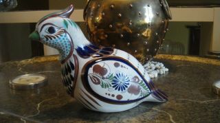 Large Colorful Tonala Quail Bird Mexican Pottery Signed Mexico Mateos
