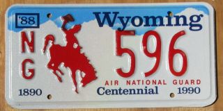 Wyoming Veteran / Air National Guard License Plate 1988 596