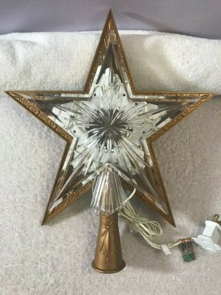 Christmas Tree Topper Plastic 5 Point Double Star Clear Star Front 10 Lights