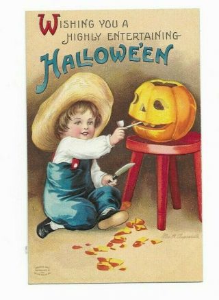 Artist Signed: Ellen Clapsaddle: Wishing You A - - Halloween (series 1238)