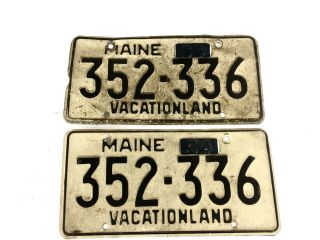 Pair Vintage Antique 1964 Maine Vacationland License Plates 352 - 336
