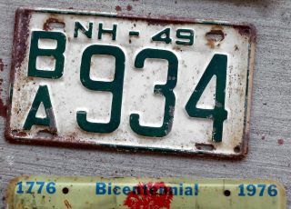 1949 Green On White 3 - Digit Hampshire License Plate