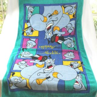 Rare Vintage 90s Aladdin Genie Disney Beach Bath Towel Genie Magic Carpet