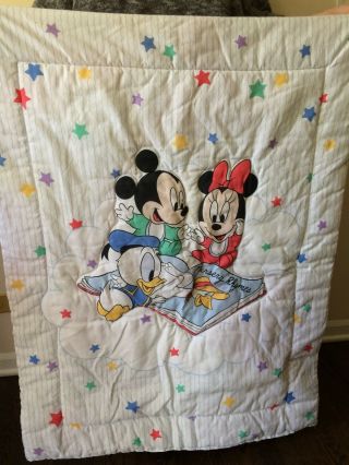 Vintage Disney Baby Mickey Minnie Mouse Donald Duck Crib Blanket Comforter Stars
