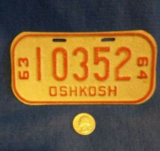 Rare Vintage 63 64 Collectible Oshkosh Wi Metal Bicycle Bike License Plate Usa