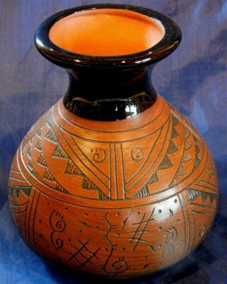 Maxine Clark Carved Navajo Clay Vase Signed With