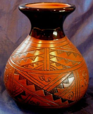 MAXINE CLARK Carved NAVAJO CLAY VASE Signed with 2