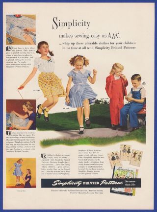 Vintage 1948 Simplicity Printed Patterns Sewing Art Decor Print Ad 1940 