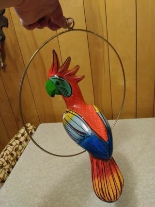 Hand Painted Mexico Parrot On Hanging Ring.