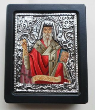Saint Dionysius Of Zakynthos Greek Byzantine Orthodox Silver 950 Icon On Wood