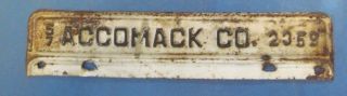 1957 Accomack County Virginia License Plate Attachment