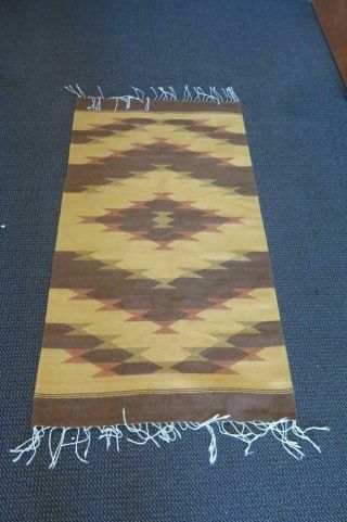 Mexican Hand Woven Wool Rug Runner Earth Tones 31 " X 60 " 2.  5ft X5ft