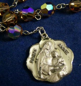 CREED STERLING SILVER ST ANNE CHAPLET ROSARY BEAD AB AMBER FACETED GLASS CRYSTAL 2