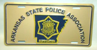Vintage Arkansas State Police Association Supporter License Plate Steel