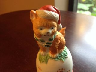 Tabby Cat In Santa Hat Bell Shape Ceramic Ornament