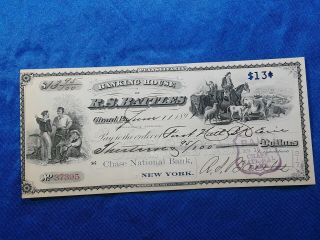 Bank Check,  Awesome Obsolete Note From 1891 R.  S.  Battles Artwork