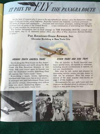 Pan American Grace Airlines 1930’s - 40’s Panagra Route DC - 3 S.  America Brochure 6