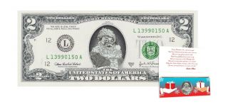 Santa Claus Dollar $2 Bill W/ Greeting Card Christmas Stocking Stuffer.  Real Usd