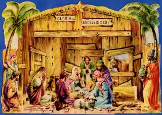 Vintage Die Cut 3d Pop Up Nativity Manger Scene Christmas Card 1955 Usa,  Bonus