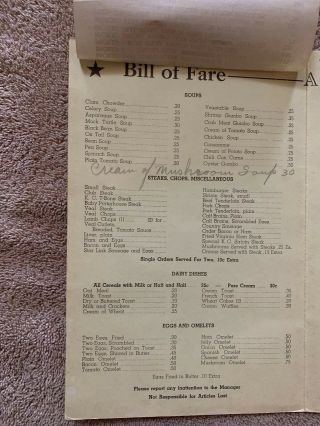 ANTIQUE MENU FROM THE RAINBOW SEAFOOD CAFE IN LITTLE ROCK AR - VERY OLD PIECE 3