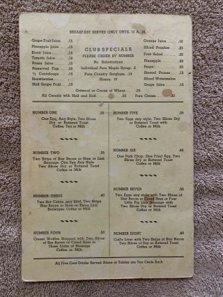 ANTIQUE MENU FROM THE RAINBOW SEAFOOD CAFE IN LITTLE ROCK AR - VERY OLD PIECE 4