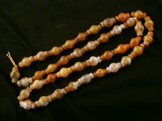 28 Inches Chinese Old Jade Hand Carved Beads Necklace Qaa003