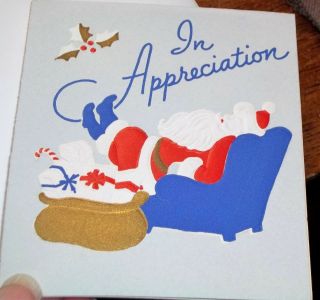Vintage Embossed Stanley Christmas Card & Envelope Worn Out Santa Claus