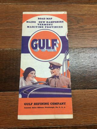 Vintage Gulf Oil Road Map Of Me Nh Vt Maritime Provinces From 1932