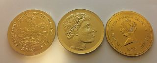 Ca 1970 Set Of 3 Attributed To The Krewe Of Bacchus 39mm Mardi Gras Doubloons