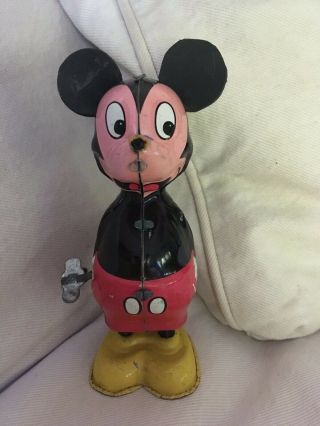 1930s Marx Linemar Disney Tin Wind - Up Mickey Mouse Toy 5.  5” Japan -