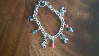 Turquoise And Coral Western Themed Charm Bracelet