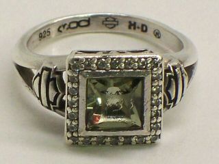 Mod Harley Davidson Ladies Sterling Silver Diamonique Halo Style Ring Size 5.  5