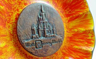 Disney World Cinderella Castle Ceramic Souvenir Plate Usa Vtg 70s Orange Glaze