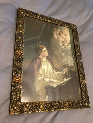 Gorgeous Antique Framed St.  Cecilia Print From Carmelite Nuns Convent