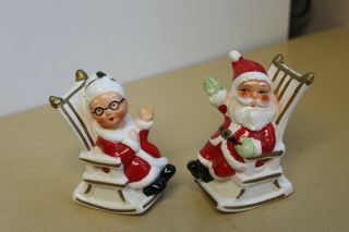 Vintage Mr.  & Mrs.  Santa Claus In Rocking Chairs Salt & Pepper - Japan