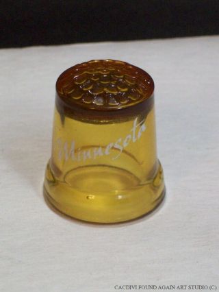 Vintage Amber Yellow Glass Thimble Minnesota Travel Souvenir