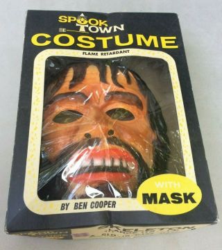 Vintage Ben Cooper Skeleton Box Costume Glow In The Dark & Scary Mask