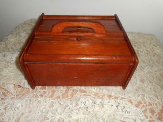 Vintage Hand Crafted Wood Sewing Box Basket W/handle Caddy