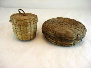 (2) Vtg Antique Native American Indian Ne Mini Basket Sweet Grass (6 & 7)