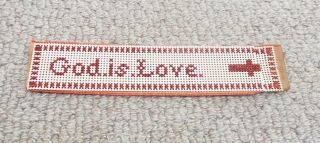 Antique Victorian Bookmark God Is Love Punched Card Cross Stitch Bookmark