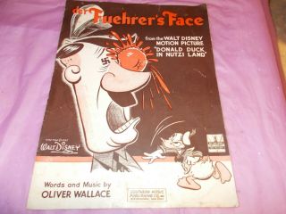 1942 Walt Disney Donald Duck & Mickey Mouse Sheet Music " Der Fuechrer 
