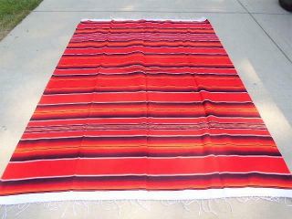 Vintage Vibrant Finely Woven Mexican Saltillo Serape Blanket Rug 86 " By 66 "