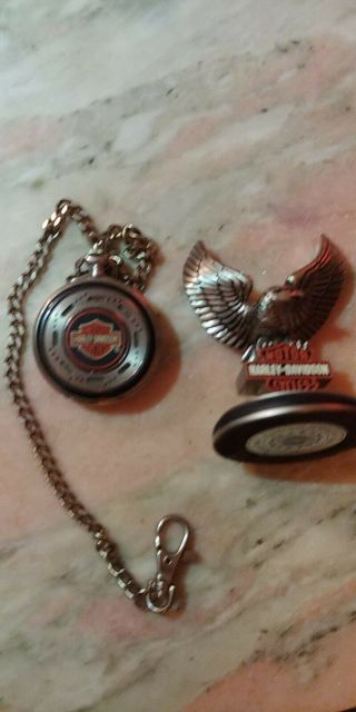 Franklin Harley Davidson Heritage Softail Motorcycle Pocket Watch W/ Stand
