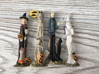 Halloween Tall Skinny Figurines Collectibles Witch Skeleton Ghost Vampire Set 4