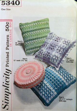 Vtg 1960s Simplicity 5340 Smocked Gingham Round Square Pillow Pattern Uncut