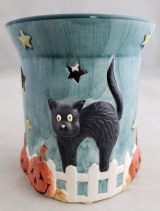 Halloween Wax Candle Burner Black Cat Pumpkins Diane Knott